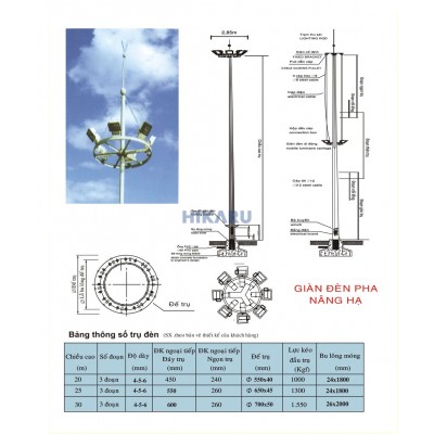 Trụ (Cột) đèn giàn nâng hạ 14m-30m